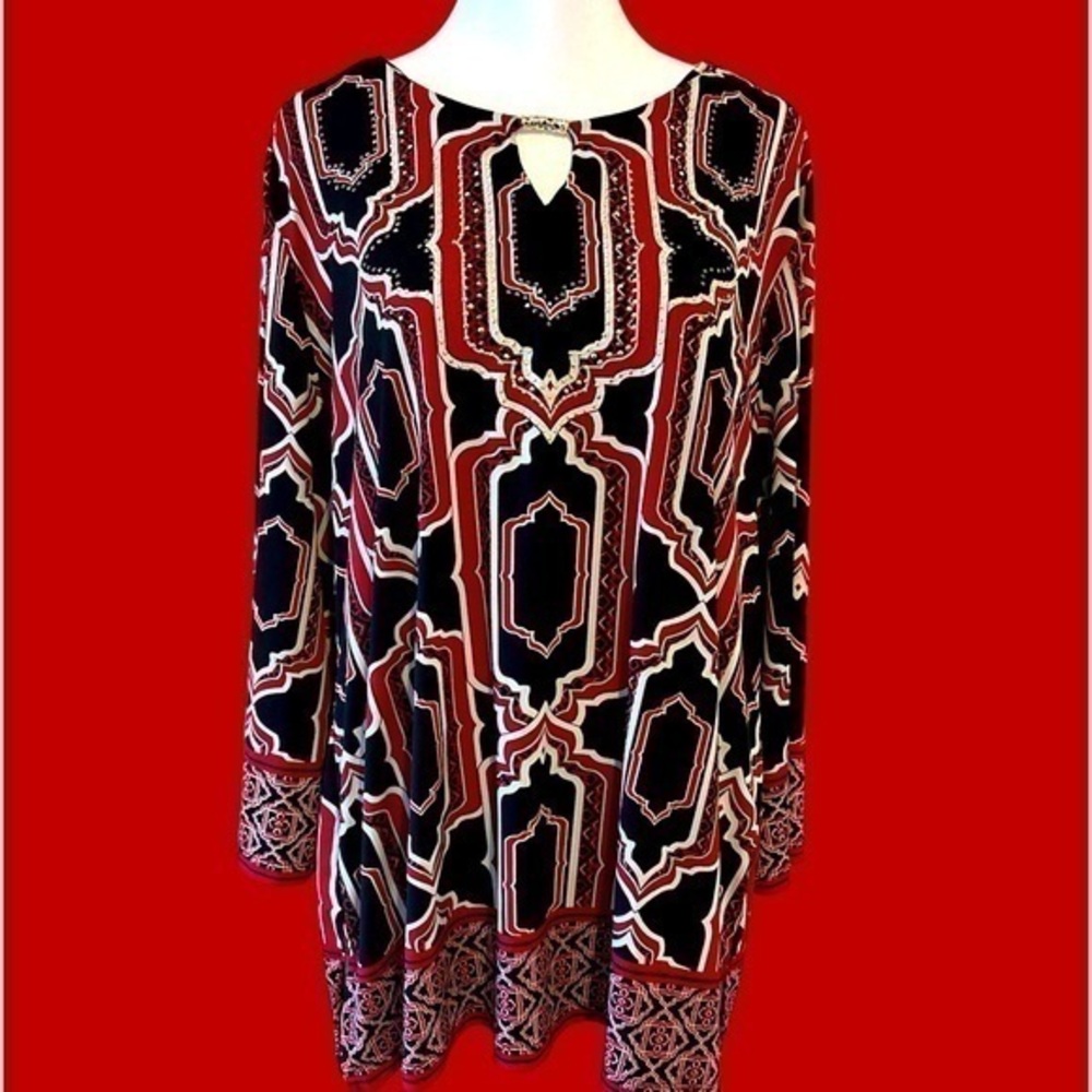 JM Collection Women’s 3/4 Sleeve Multicolor round neck metallic ornaments XL